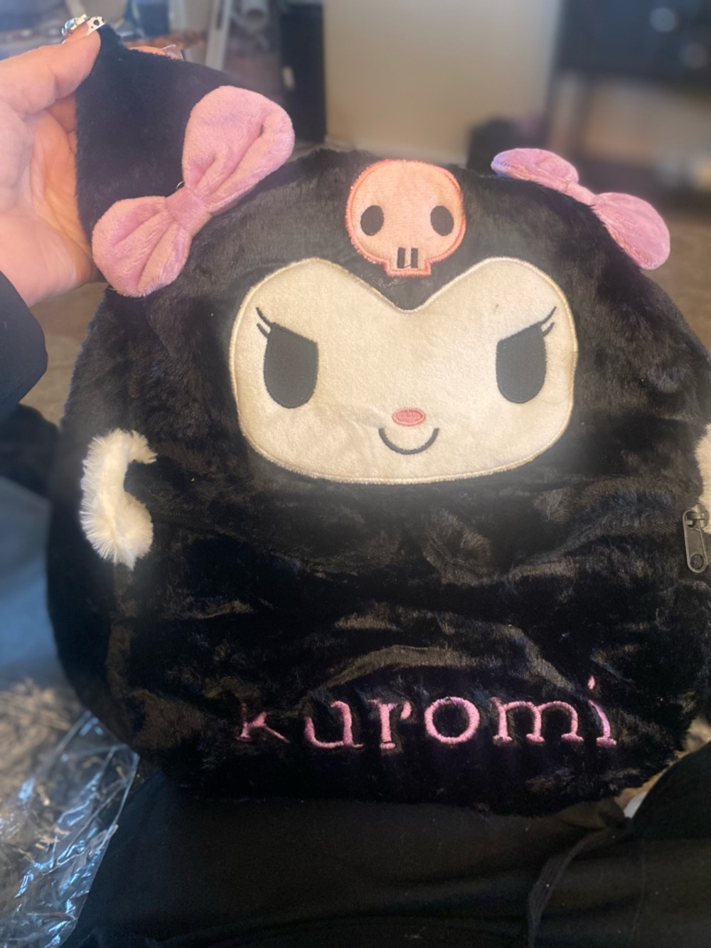 Kuromi Plush Backpack in Black and Pink